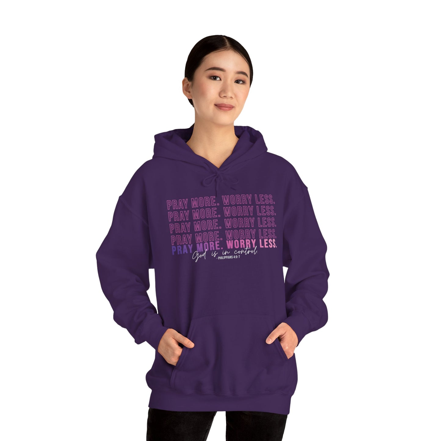 Pray More Worry Less Hoodie, Inspirational Sweatshirt, Cozy Gift for Her, Motivation Apparel, Self-Care Reminder