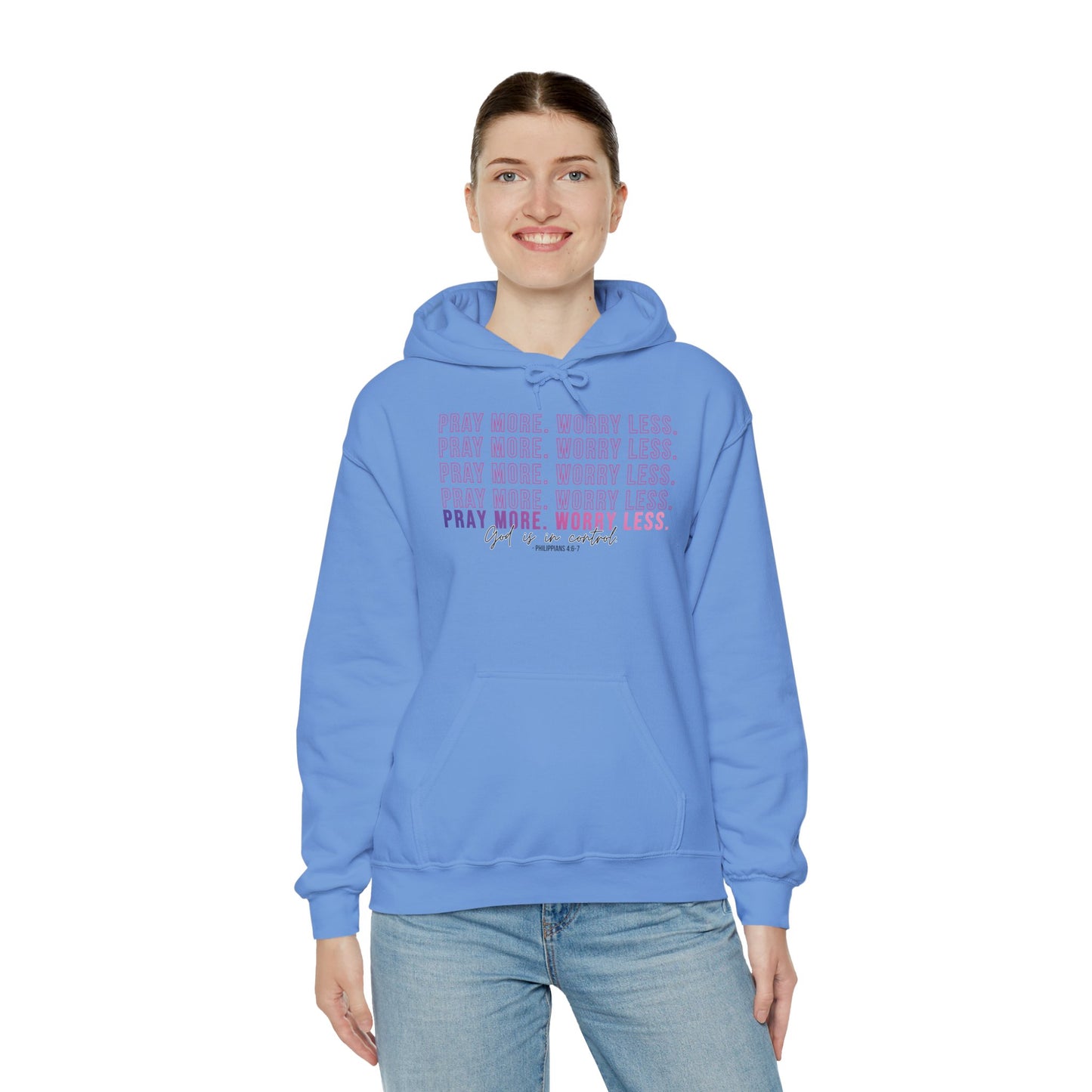 Pray More Worry Less Hoodie, Inspirational Sweatshirt, Cozy Gift for Her, Motivation Apparel, Self-Care Reminder