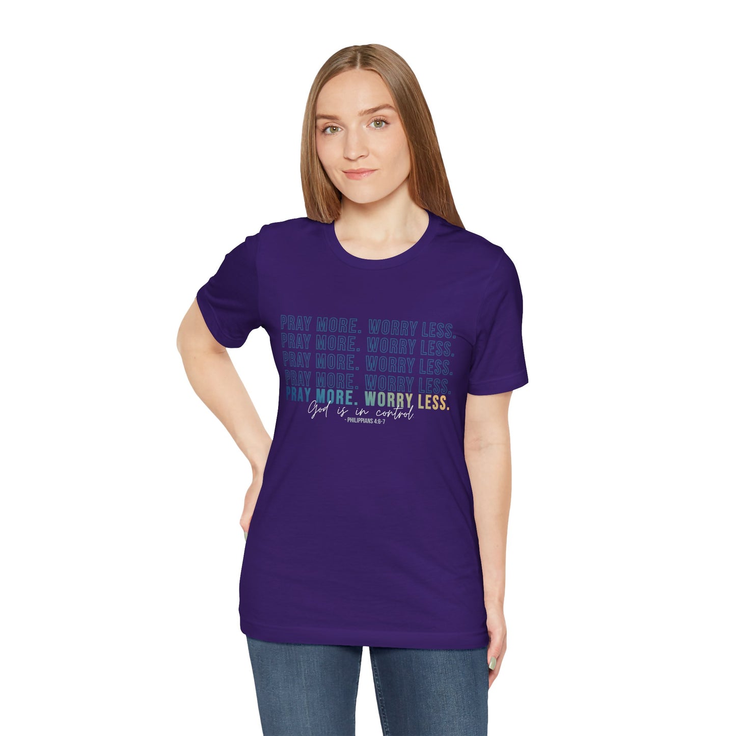 Pray More Worry Less 2.0 - Unisex Tee, Inspirational Shirt, Casual Everyday Wear, Faith-Based Gift, Uplifting Fashion