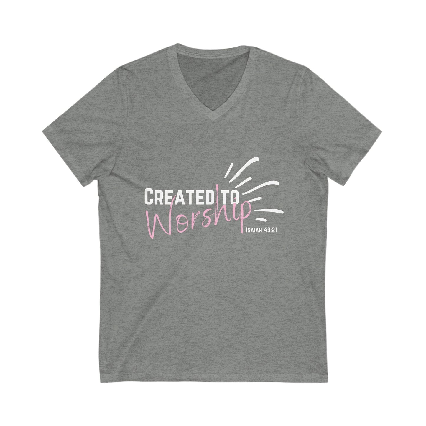 Created to Worship V-Neck Tee, Unisex Christian T-Shirt, Faith Apparel, Inspirational Gift, Spiritual Fashion, Bible Verse Shirt