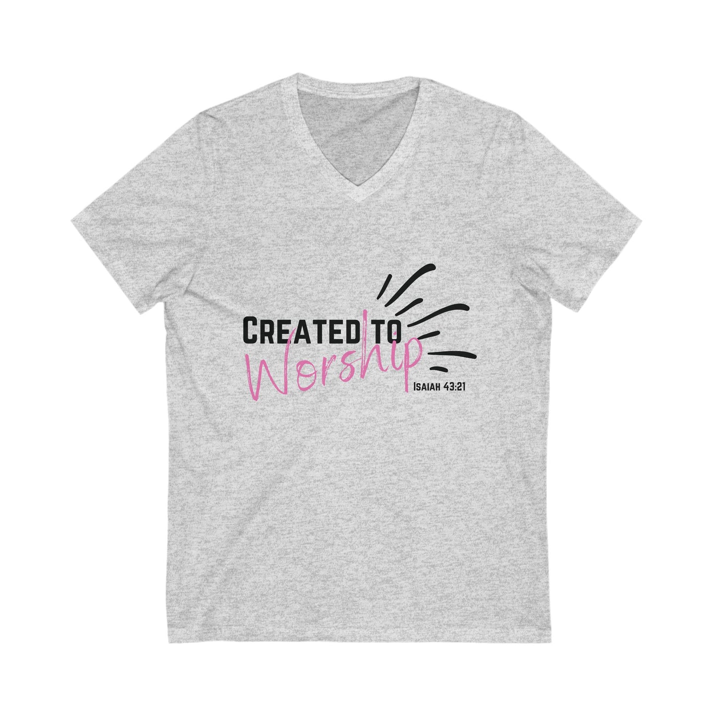 Created to Worship V-Neck Tee, Unisex Christian T-Shirt, Faith Apparel, Inspirational Gift, Spiritual Fashion, Bible Verse Shirt