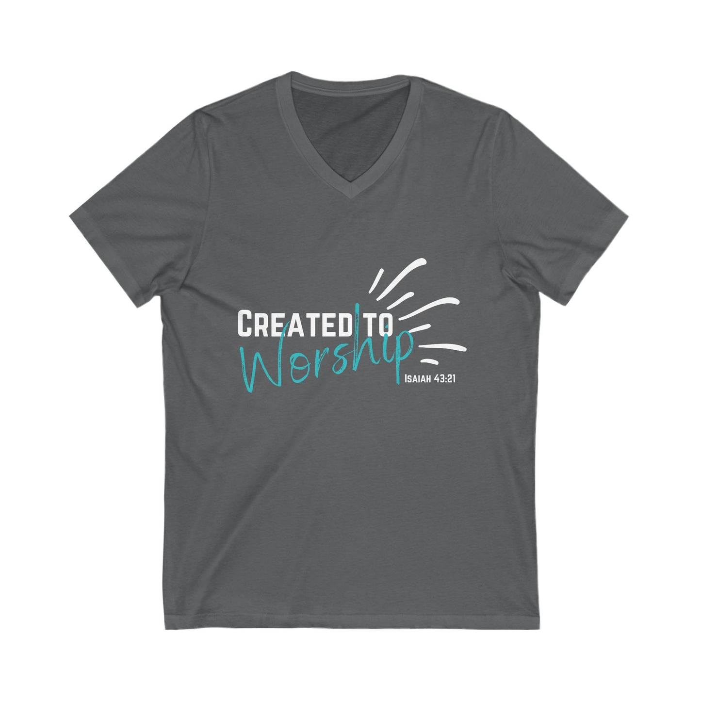 Created to Worship V-Neck Tee, Unisex Christian T-Shirt, Faith Apparel, Inspirational Gift, Spiritual Fashion, Bible Verse Shirt