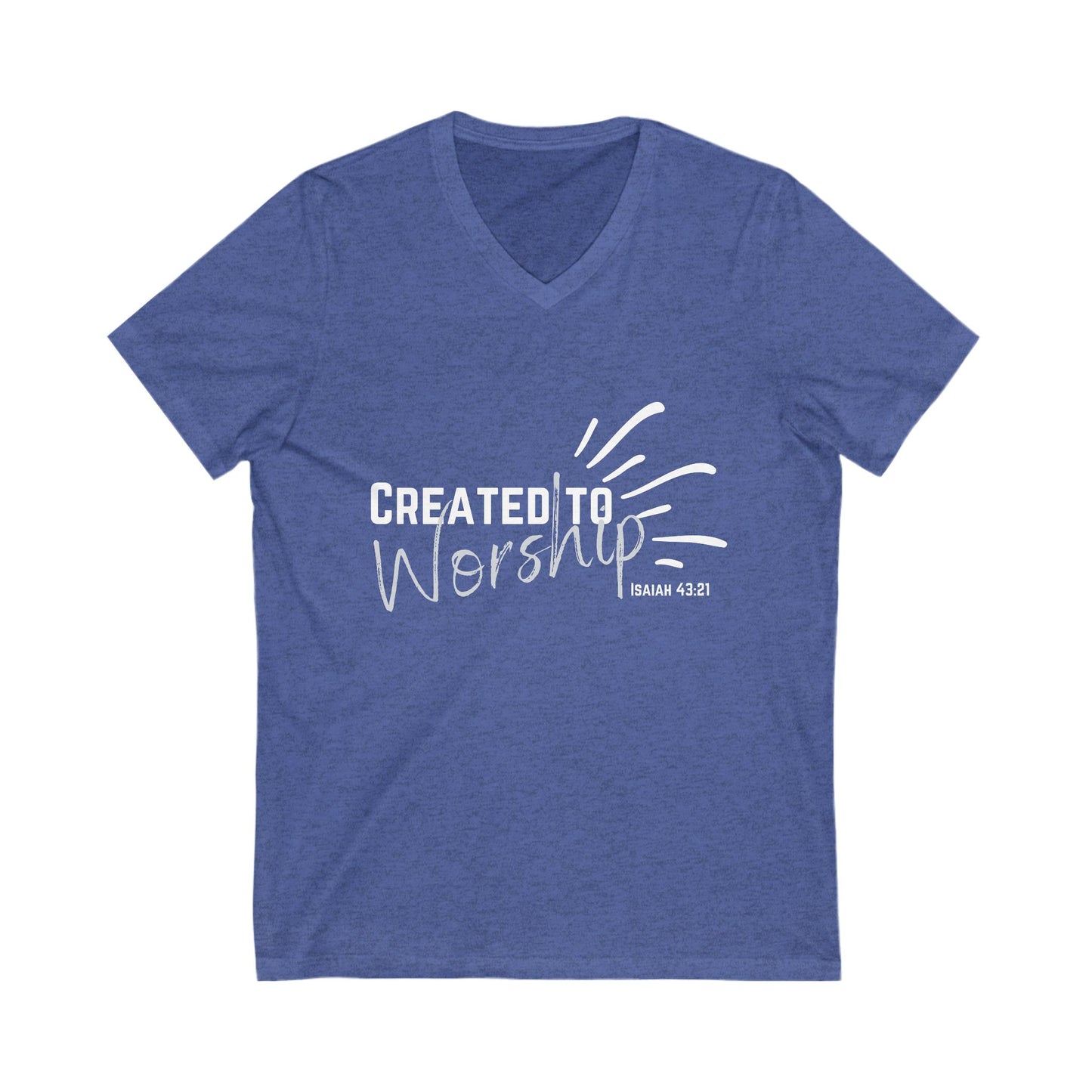 Created to Worship V-Neck Tee, Unisex Christian T-Shirt, Faith Apparel, Inspirational Gift, Spiritual Fashion, Bible Verse Shirt