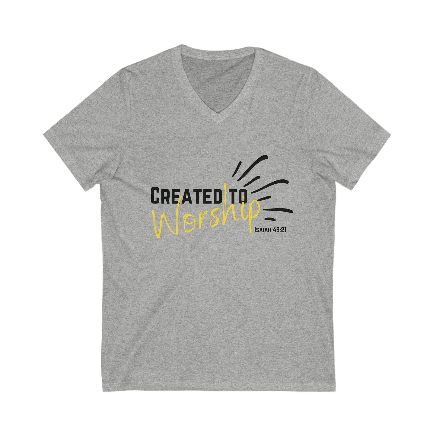 Created to Worship V-Neck Tee, Unisex Christian T-Shirt, Faith Apparel, Inspirational Gift, Spiritual Fashion, Bible Verse Shirt