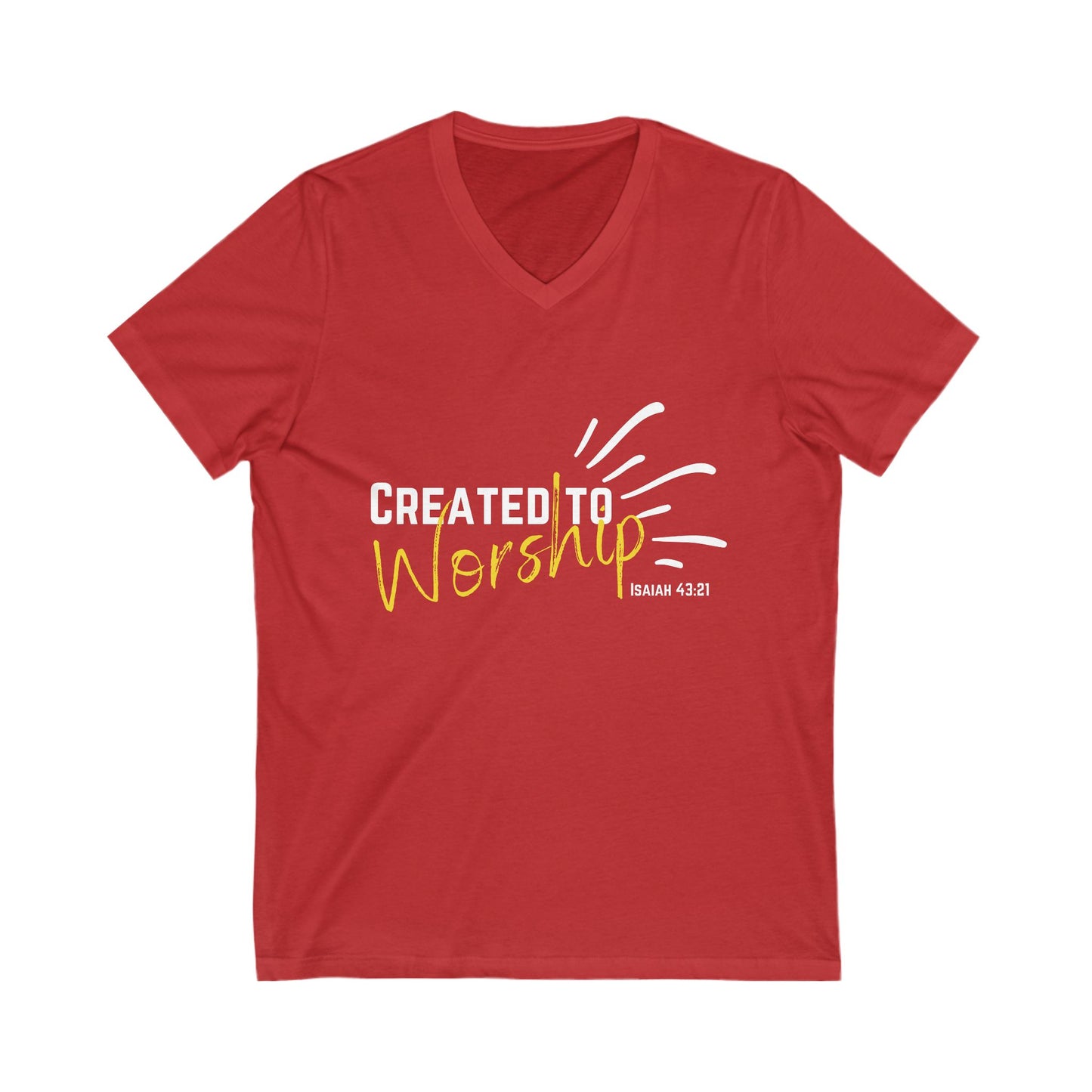 Created to Worship V-Neck Tee, Unisex Christian T-Shirt, Faith Apparel, Inspirational Gift, Spiritual Fashion, Bible Verse Shirt