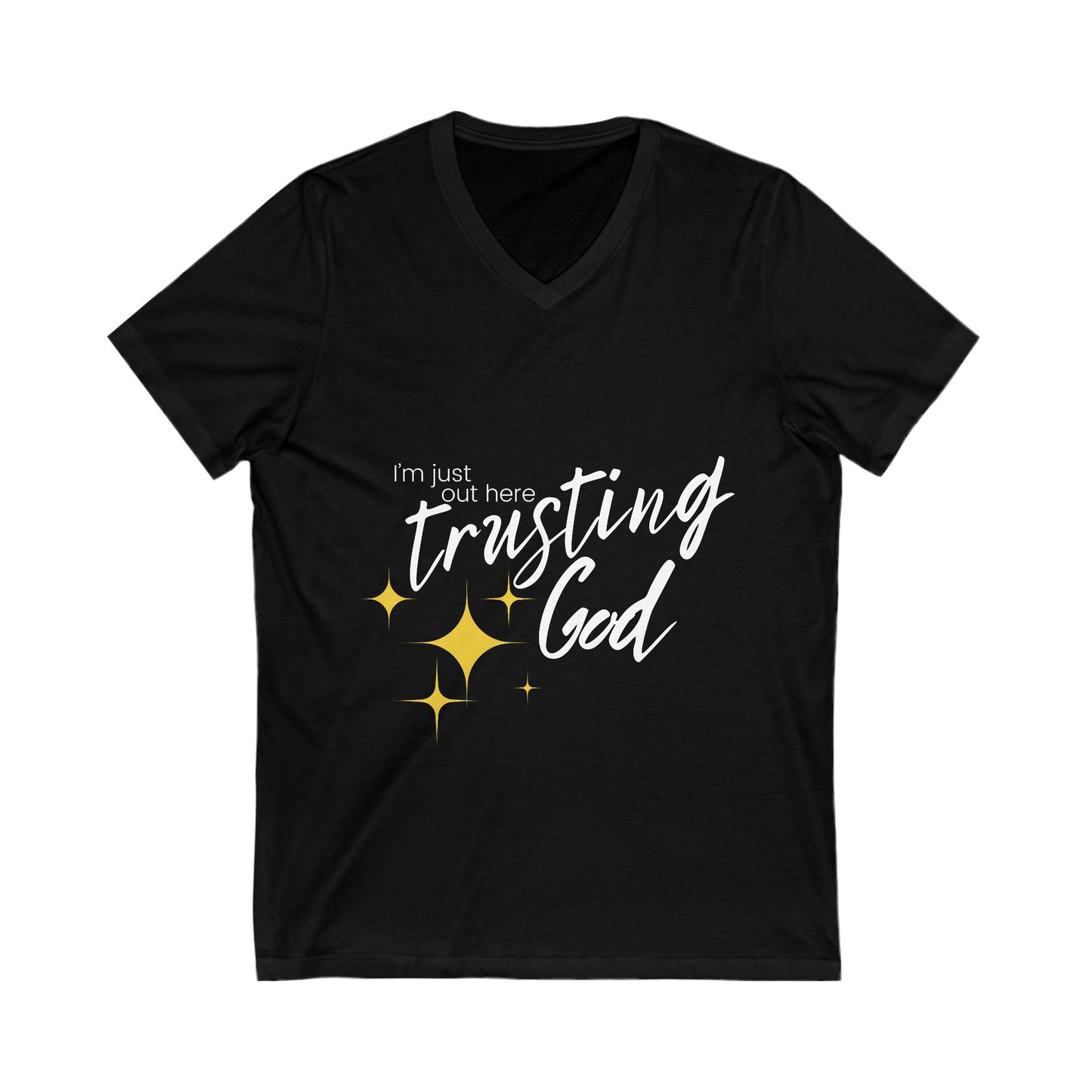 I'm Just Out Here Trusting God V-Neck Tee - Lightweight and Stylish