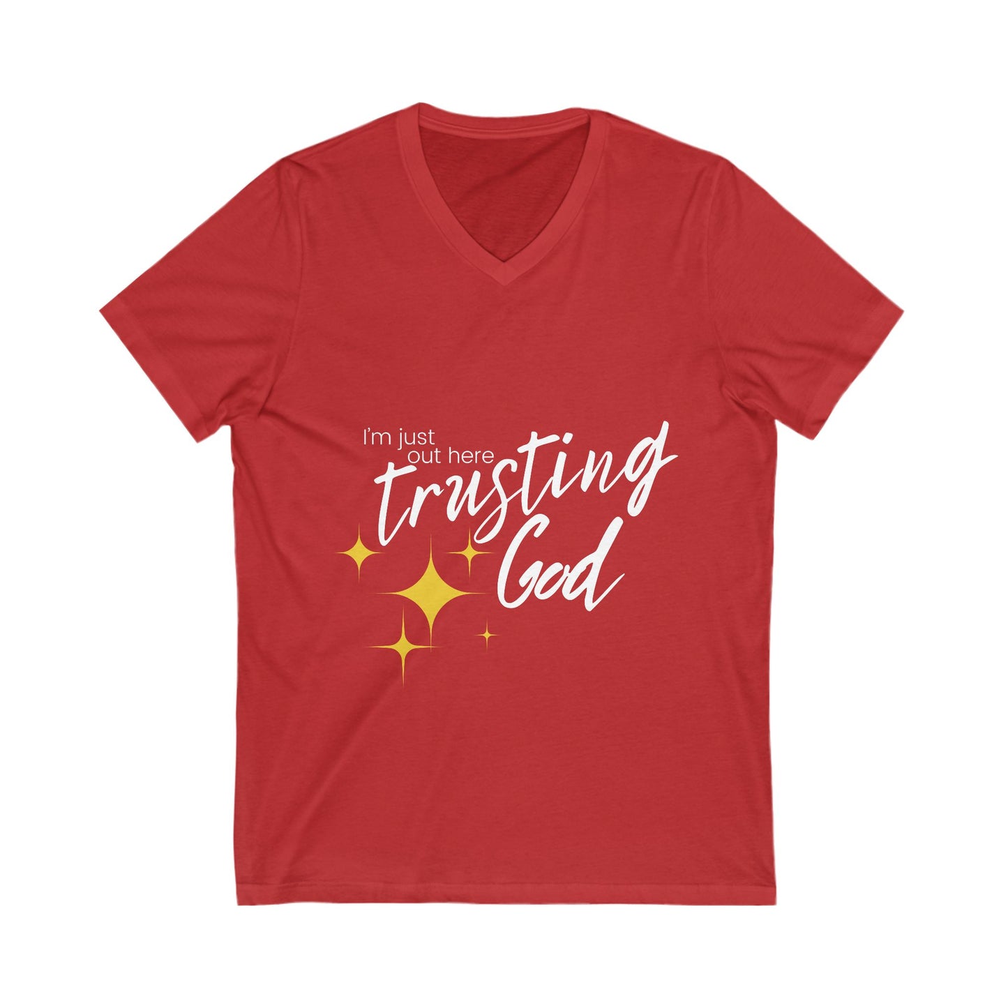 I'm Just Out Here Trusting God V-Neck Tee - Lightweight and Stylish
