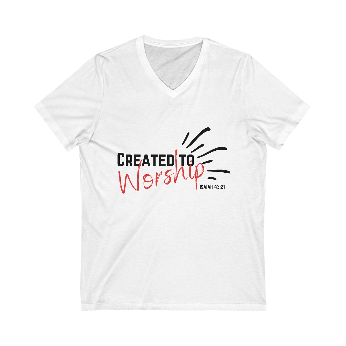 Created to Worship V-Neck Tee, Unisex Christian T-Shirt, Faith Apparel, Inspirational Gift, Spiritual Fashion, Bible Verse Shirt
