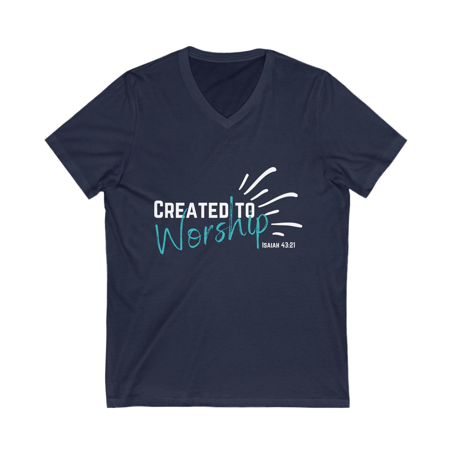 Created to Worship V-Neck Tee, Unisex Christian T-Shirt, Faith Apparel, Inspirational Gift, Spiritual Fashion, Bible Verse Shirt