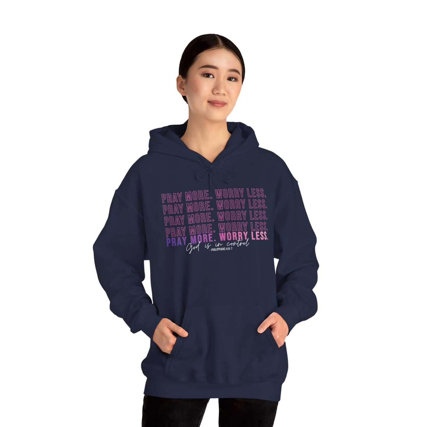 Pray More Worry Less Hoodie, Inspirational Sweatshirt, Cozy Gift for Her, Motivation Apparel, Self-Care Reminder