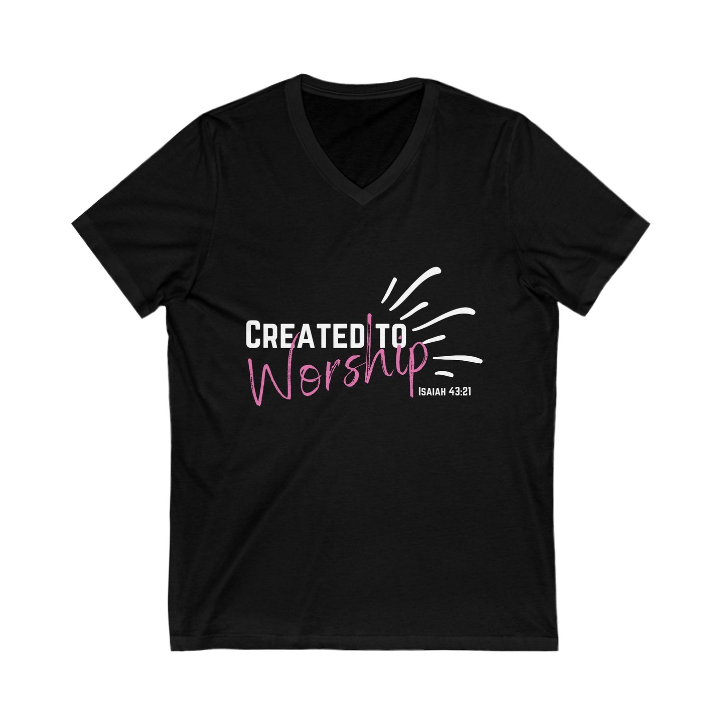 Created to Worship V-Neck Tee, Unisex Christian T-Shirt, Faith Apparel, Inspirational Gift, Spiritual Fashion, Bible Verse Shirt