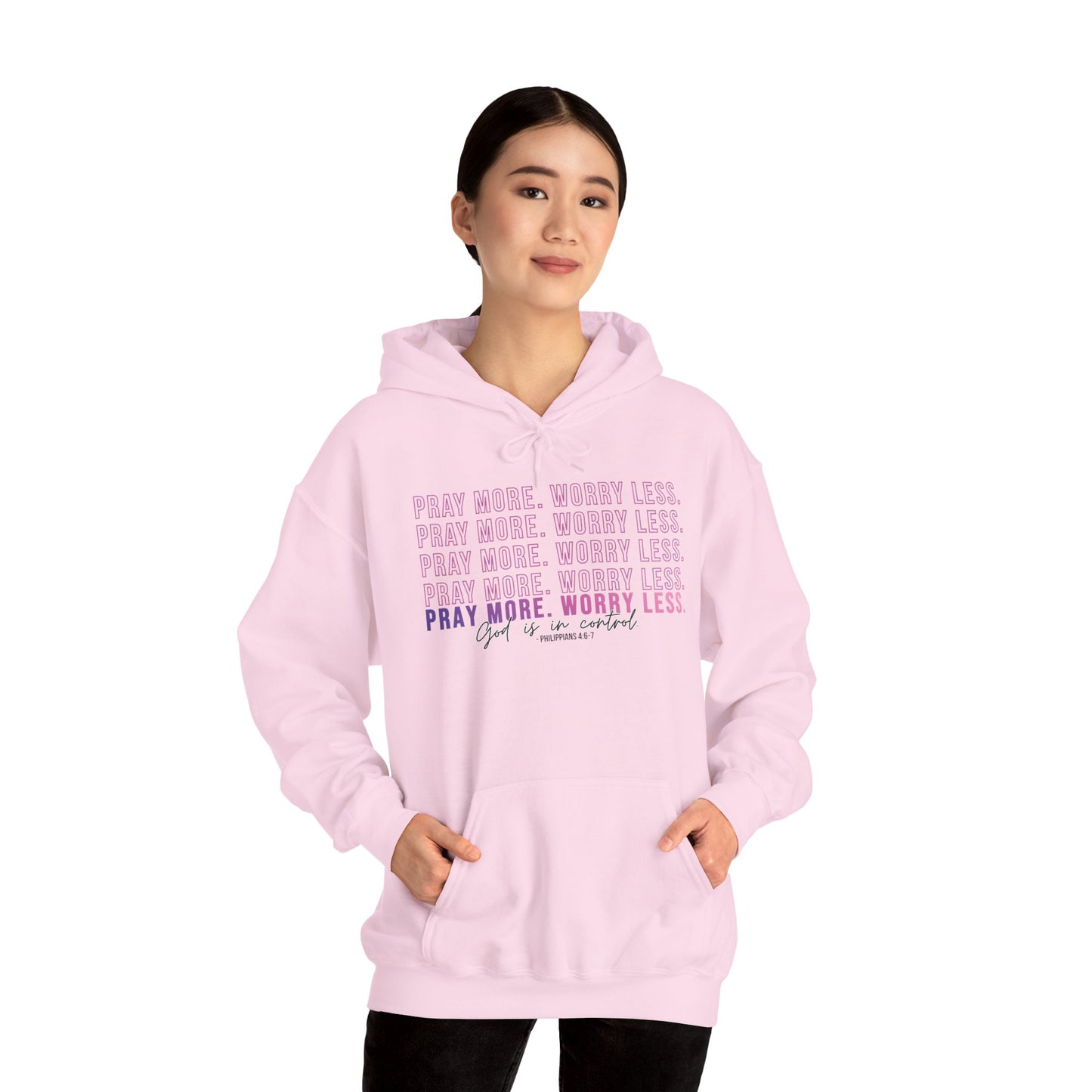 Pray More Worry Less Hoodie, Inspirational Sweatshirt, Cozy Gift for Her, Motivation Apparel, Self-Care Reminder