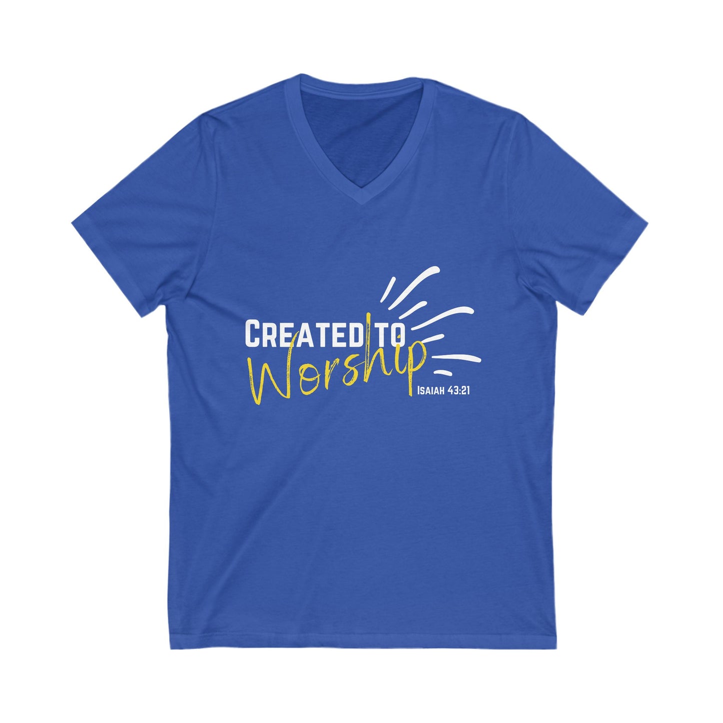 Created to Worship V-Neck Tee, Unisex Christian T-Shirt, Faith Apparel, Inspirational Gift, Spiritual Fashion, Bible Verse Shirt